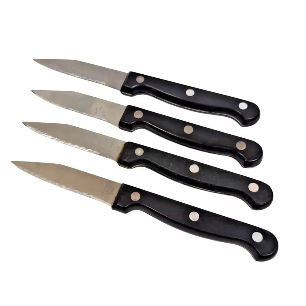 Set of 4 VTG Pairing Knives with Black Handles Serrated 3 in Blades